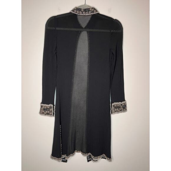 Mark & John Gopal Black Jewel Sheer Beaded Sparkle Evening Silk Long Duster L - Picture 10 of 10